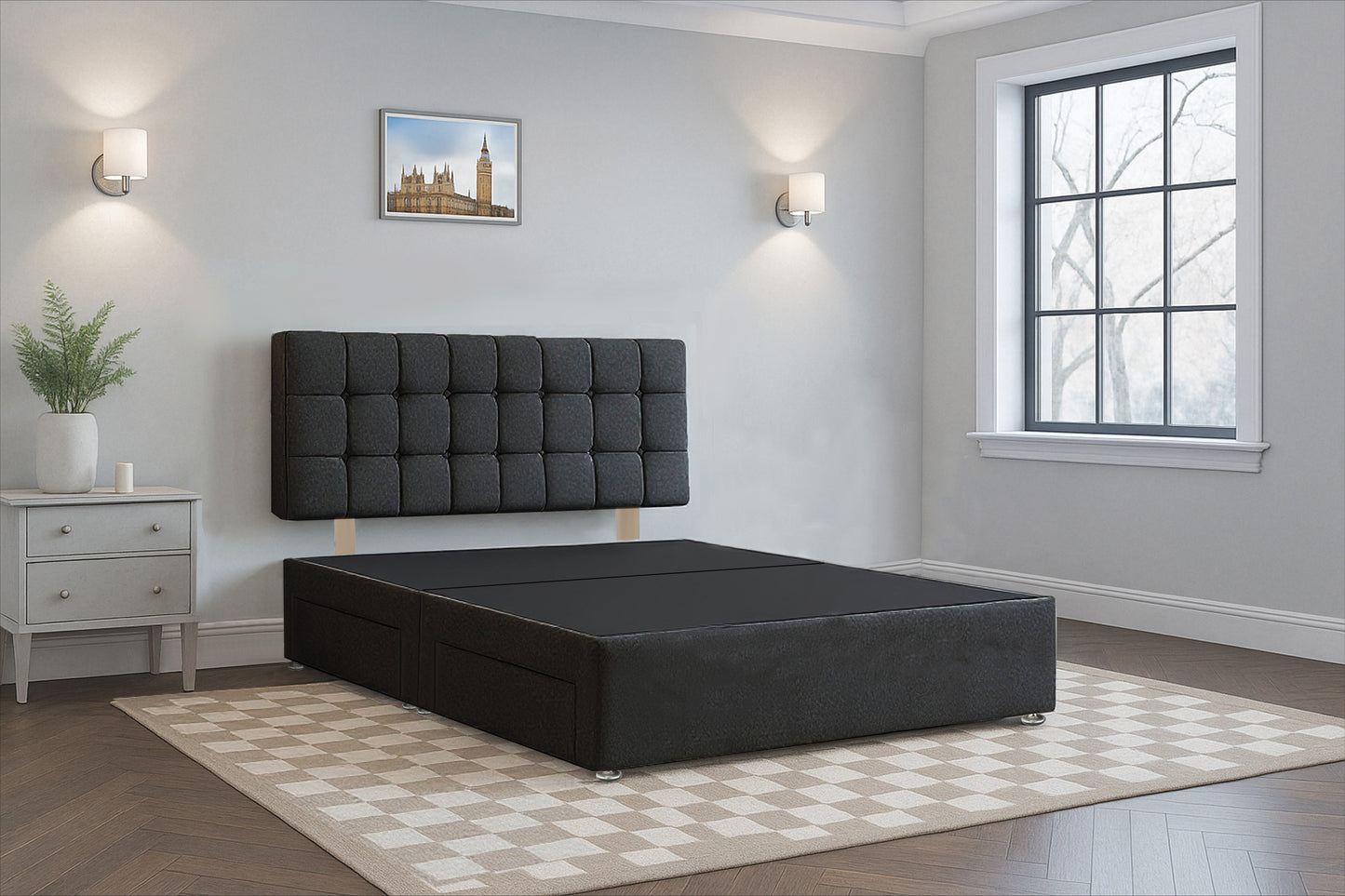 Andorra Premium Divan Bed Frame with Hardboard Base & Storage Drawers – Mattress Optional
