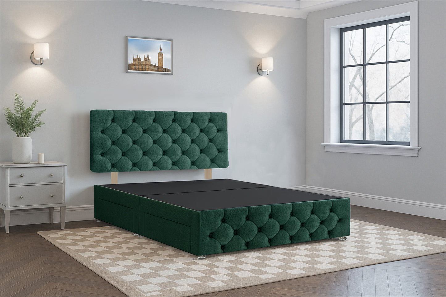 Bulgaria Premium Divan Bed Frame with Hardboard Base & Storage Drawers- Mattress Optional