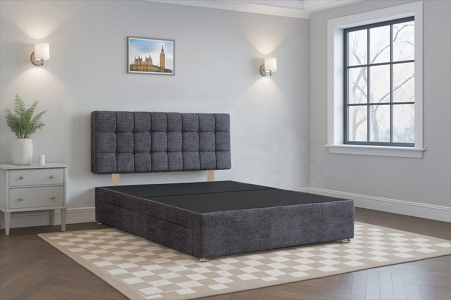 Andorra Premium Divan Bed Frame with Hardboard Base & Storage Drawers – Mattress Optional