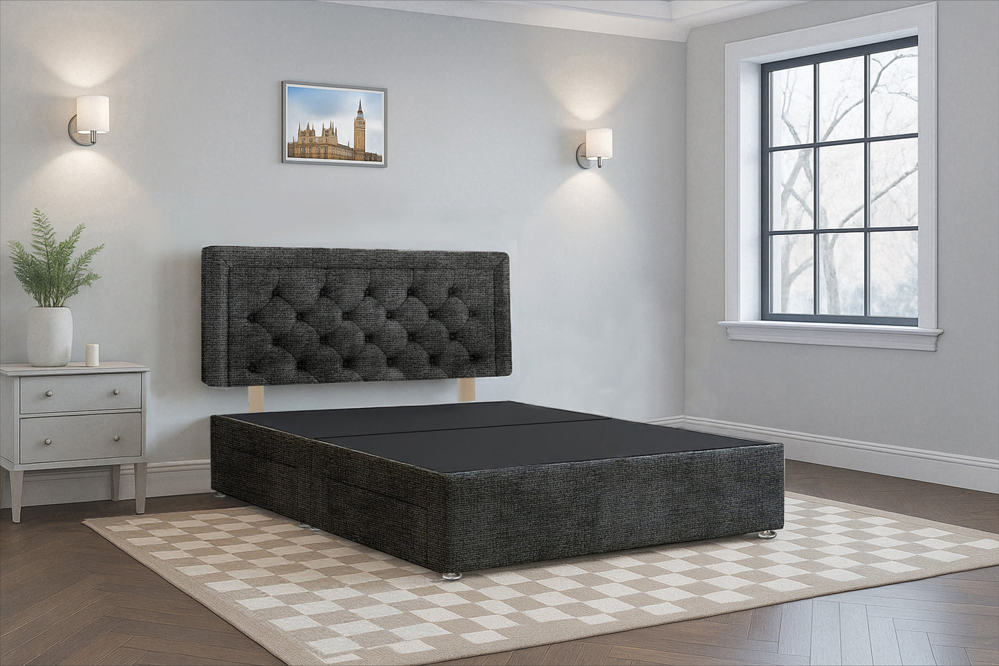 Belarus Aires Divan Bed Frame with Hardboard Base & Storage Drawers  – Custom Size & Mattress