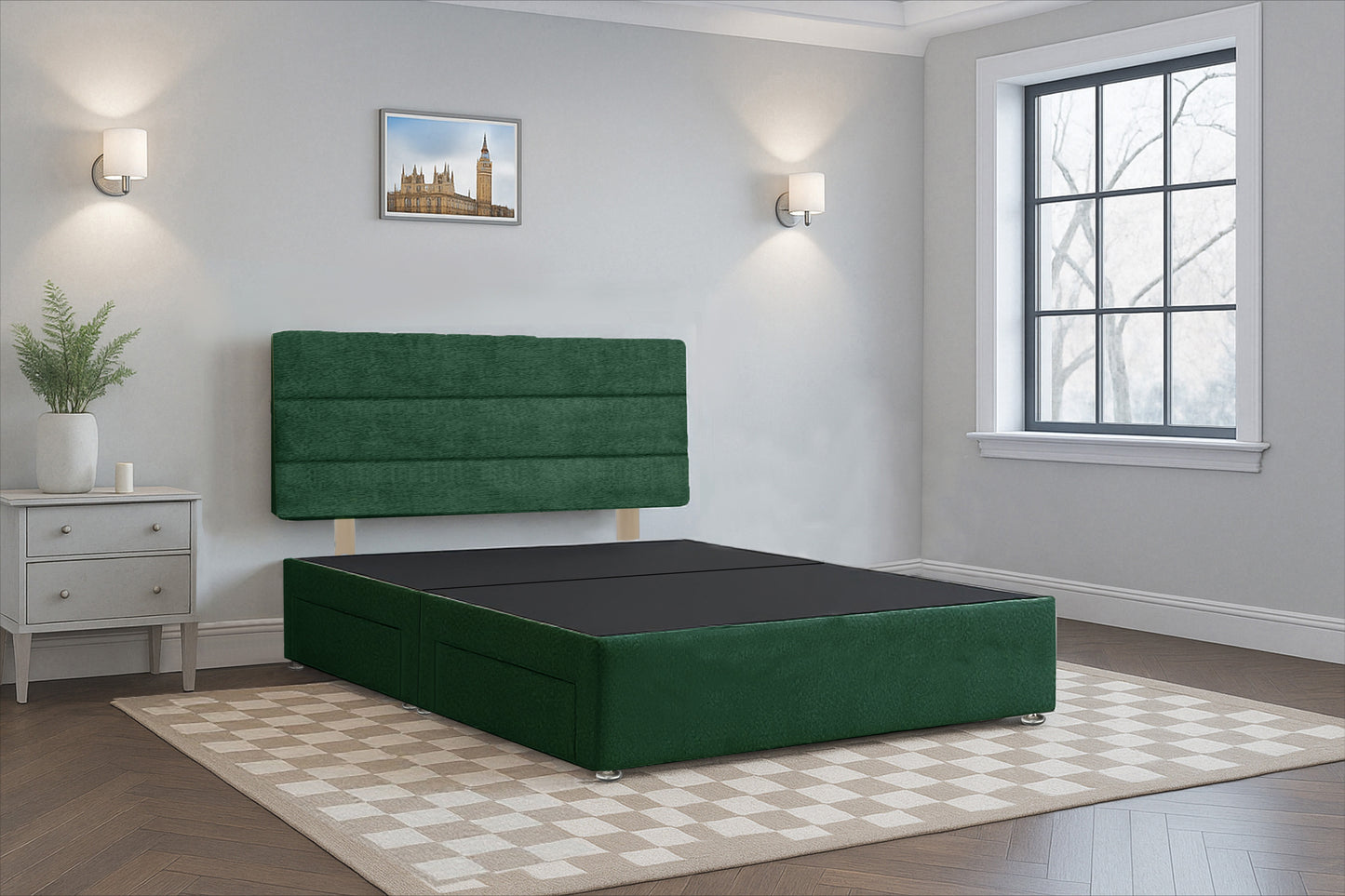 Denmark Divan Bed Frame with Hardboard Base & Storage Drawers – Storage and Mattress Optional