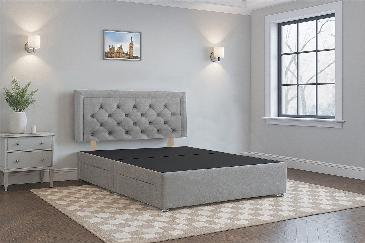 Belarus Aires Divan Bed Frame with Hardboard Base & Storage Drawers  – Custom Size & Mattress