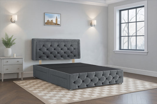 Belgium Premium Divan Bed Frame with Hardboard Base | Storage Drawers | Footboard Divan Bed