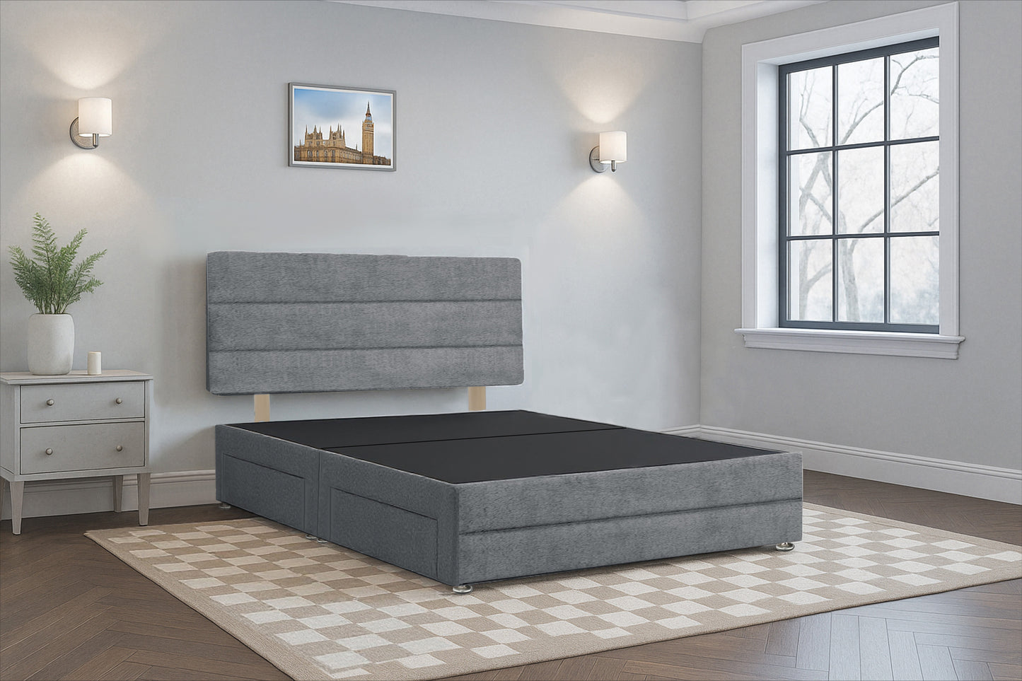 Azerbaijan Divan Bed Frame with Hardboard Base & Storage Drawers and Footboard