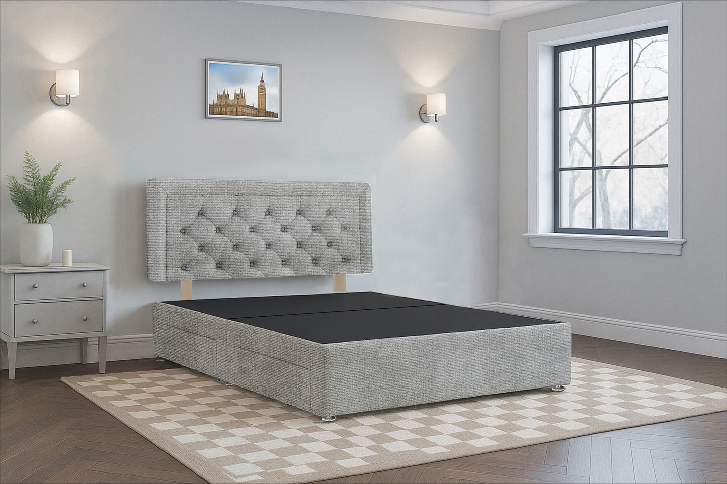 Belarus Aires Divan Bed Frame with Hardboard Base & Storage Drawers  – Custom Size & Mattress