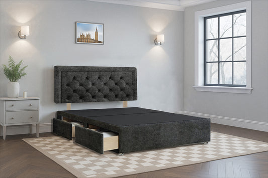 Belarus Aires Divan Bed Frame with Hardboard Base & Storage Drawers  – Custom Size & Mattress