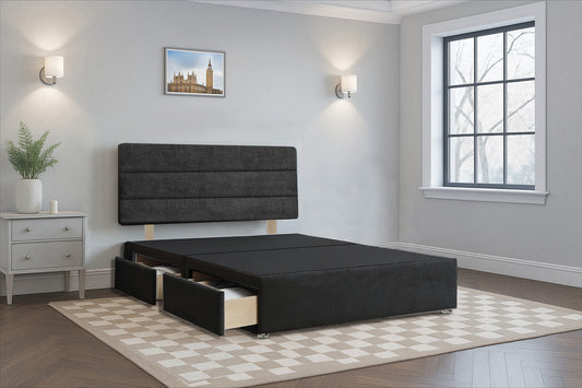 Denmark Divan Bed Frame with Hardboard Base & Storage Drawers – Storage and Mattress Optional