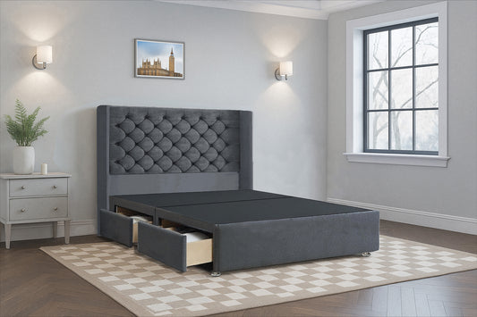 Deluxe Chesterfield HB Wingback Upholstered Bed Frame